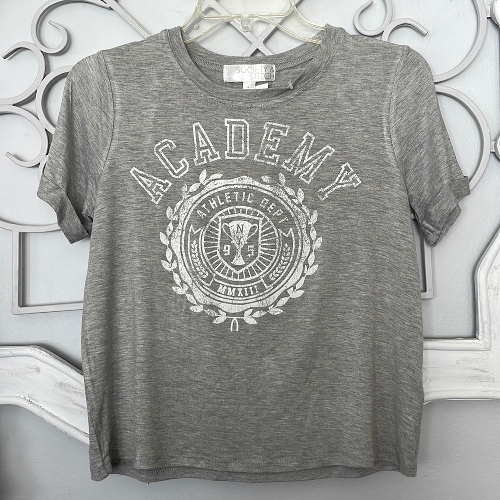 Society & Stitch Gray Academy Crop Top NWT. Size Large